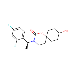 C[C@@H](c1ccc(F)cc1F)N1CCC2(CCC(O)CC2)OC1=O ZINC000142705802