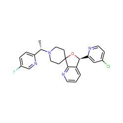 C[C@@H](c1ccc(F)cn1)N1CCC2(CC1)O[C@@H](c1cc(Cl)ccn1)c1cccnc12 ZINC000072317813