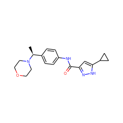 C[C@@H](c1ccc(NC(=O)c2cc(C3CC3)[nH]n2)cc1)N1CCOCC1 ZINC000071896199