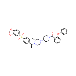 C[C@@H](c1ccc(S(=O)(=O)c2ccc3c(c2)OCO3)cc1)N1CCN(C2CCN(C(=O)c3ccccc3Oc3ccccc3)CC2)C[C@H]1C ZINC000027891901