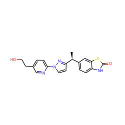 C[C@@H](c1ccc2[nH]c(=O)sc2c1)c1ccn(-c2ccc(CCO)cn2)n1 ZINC000653861770