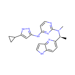 C[C@@H](c1ccc2[nH]ccc2n1)N(C)c1nccc(Nc2cc(C3CC3)[nH]n2)n1 ZINC000147095375