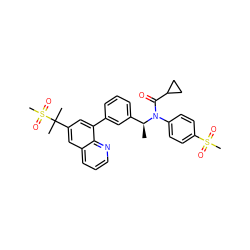 C[C@@H](c1cccc(-c2cc(C(C)(C)S(C)(=O)=O)cc3cccnc23)c1)N(C(=O)C1CC1)c1ccc(S(C)(=O)=O)cc1 ZINC000036268800