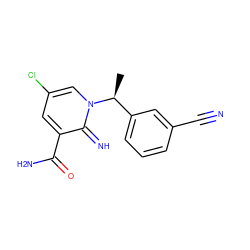 C[C@@H](c1cccc(C#N)c1)n1cc(Cl)cc(C(N)=O)c1=N ZINC000115007887