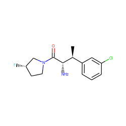 C[C@@H](c1cccc(Cl)c1)[C@H](N)C(=O)N1CC[C@H](F)C1 ZINC000014948139