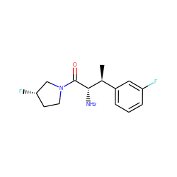 C[C@@H](c1cccc(F)c1)[C@H](N)C(=O)N1CC[C@H](F)C1 ZINC000014948136