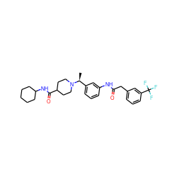 C[C@@H](c1cccc(NC(=O)Cc2cccc(C(F)(F)F)c2)c1)N1CCC(C(=O)NC2CCCCC2)CC1 ZINC001772570150