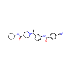 C[C@@H](c1cccc(NC(=O)c2ccc(C#N)cc2)c1)N1CCC(C(=O)NC2CCCCC2)CC1 ZINC001772627162