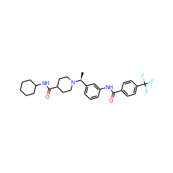 C[C@@H](c1cccc(NC(=O)c2ccc(C(F)(F)F)cc2)c1)N1CCC(C(=O)NC2CCCCC2)CC1 ZINC001772577414