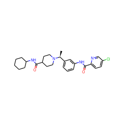 C[C@@H](c1cccc(NC(=O)c2ccc(Cl)cn2)c1)N1CCC(C(=O)NC2CCCCC2)CC1 ZINC000210622044