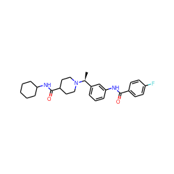 C[C@@H](c1cccc(NC(=O)c2ccc(F)cc2)c1)N1CCC(C(=O)NC2CCCCC2)CC1 ZINC001772581491