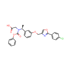 C[C@@H](c1cccc(OCc2coc(-c3ccc(Cl)cc3)n2)c1)N(CC(=O)O)C(=O)Oc1ccccc1 ZINC000049054253