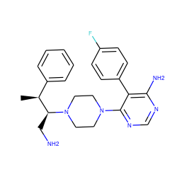 C[C@@H](c1ccccc1)[C@H](CN)N1CCN(c2ncnc(N)c2-c2ccc(F)cc2)CC1 ZINC000219309050