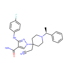 C[C@@H](c1ccccc1)N1CCC(CC#N)(n2cc(C(N)=O)c(Nc3ccc(F)cc3)n2)CC1 ZINC000218408577