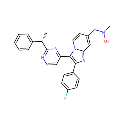 C[C@@H](c1ccccc1)c1nccc(-c2c(-c3ccc(F)cc3)nc3cc(CN(C)O)ccn23)n1 ZINC000036161090