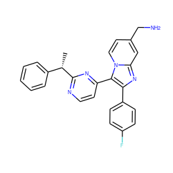 C[C@@H](c1ccccc1)c1nccc(-c2c(-c3ccc(F)cc3)nc3cc(CN)ccn23)n1 ZINC000036161108