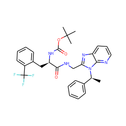 C[C@@H](c1ccccc1)n1c(CNC(=O)[C@@H](Cc2ccccc2C(F)(F)F)NC(=O)OC(C)(C)C)nc2cccnc21 ZINC000029039496