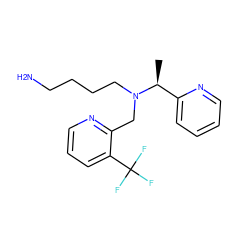 C[C@@H](c1ccccn1)N(CCCCN)Cc1ncccc1C(F)(F)F ZINC000066077630