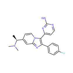 C[C@@H](c1ccn2c(-c3ccnc(N)n3)c(-c3ccc(F)cc3)nc2c1)N(C)C ZINC000040954037