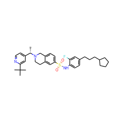 C[C@@H](c1ccnc(C(C)(C)C)c1)N1CCc2cc(S(=O)(=O)Nc3ccc(CCCC4CCCC4)cc3F)ccc2C1 ZINC000220170328