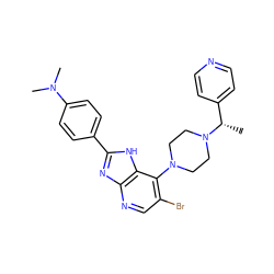 C[C@@H](c1ccncc1)N1CCN(c2c(Br)cnc3nc(-c4ccc(N(C)C)cc4)[nH]c23)CC1 ZINC000049054837