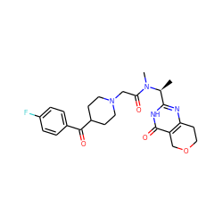 C[C@@H](c1nc2c(c(=O)[nH]1)COCC2)N(C)C(=O)CN1CCC(C(=O)c2ccc(F)cc2)CC1 ZINC000208813613