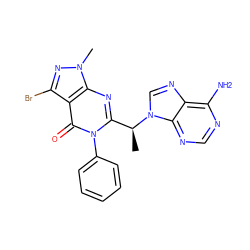 C[C@@H](c1nc2c(c(Br)nn2C)c(=O)n1-c1ccccc1)n1cnc2c(N)ncnc21 ZINC000043204970