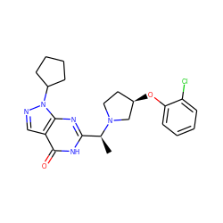 C[C@@H](c1nc2c(cnn2C2CCCC2)c(=O)[nH]1)N1CC[C@@H](Oc2ccccc2Cl)C1 ZINC001772592392