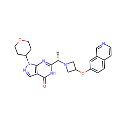 C[C@@H](c1nc2c(cnn2C2CCOCC2)c(=O)[nH]1)N1CC(Oc2ccc3ccncc3c2)C1 ZINC001772600417