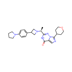 C[C@@H](c1nn2c(C3CCOCC3)ncc2c(=O)[nH]1)N1CC(c2ccc(N3CCCC3)cc2)C1 ZINC000205461360