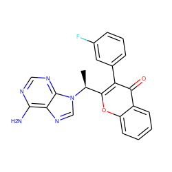 C[C@@H](c1oc2ccccc2c(=O)c1-c1cccc(F)c1)n1cnc2c(N)ncnc21 ZINC000095564495