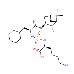 C[C@@H]1[C@@H](NC(=O)[C@H](CC2CCCCC2)NS(=O)(=O)N[C@@H](CCCCN)C(=O)O)C[C@H]2C[C@@H]1C2(C)C ZINC000201001329