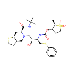 C[C@@H]1[C@@H](OC(=O)N[C@@H](CSc2ccccc2)[C@H](O)CN2C[C@H]3CCS[C@H]3C[C@H]2C(=O)NC(C)(C)C)CCS1(=O)=O ZINC000014942850