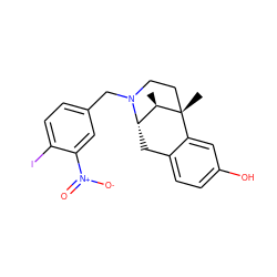 C[C@@H]1[C@@H]2Cc3ccc(O)cc3[C@@]1(C)CCN2Cc1ccc(I)c([N+](=O)[O-])c1 ZINC000013740366