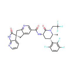 C[C@@H]1[C@H](c2c(F)ccc(F)c2F)C[C@H](NC(=O)c2cnc3c(c2)C[C@@]2(C3)C(=O)Nc3ncccc32)C(=O)N1CC(F)(F)F ZINC000141657414