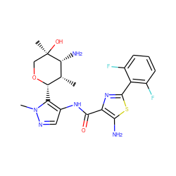 C[C@@H]1[C@H](c2c(NC(=O)c3nc(-c4c(F)cccc4F)sc3N)cnn2C)OC[C@@](C)(O)[C@@H]1N ZINC000205658420