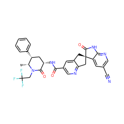C[C@@H]1[C@H](c2ccccc2)C[C@H](NC(=O)c2cnc3c(c2)C[C@@]2(C3)C(=O)Nc3ncc(C#N)cc32)C(=O)N1CC(F)(F)F ZINC000141725873