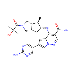 C[C@@H]1[C@H]2CN(C(=O)C(C)(C)O)C[C@H]2C[C@H]1Nc1c(C(N)=O)cnn2cc(-c3cnc(N)nc3)cc12 ZINC000142717962