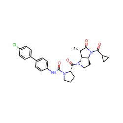 C[C@@H]1C(=O)N(C(=O)C2CC2)[C@H]2CCN(C(=O)[C@@H]3CCCN3C(=O)Nc3ccc(-c4ccc(Cl)cc4)cc3)[C@H]12 ZINC000027518459