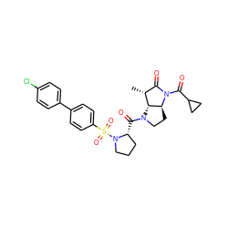 C[C@@H]1C(=O)N(C(=O)C2CC2)[C@H]2CCN(C(=O)[C@@H]3CCCN3S(=O)(=O)c3ccc(-c4ccc(Cl)cc4)cc3)[C@H]12 ZINC000027443351