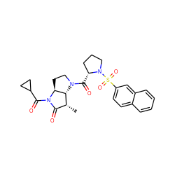 C[C@@H]1C(=O)N(C(=O)C2CC2)[C@H]2CCN(C(=O)[C@@H]3CCCN3S(=O)(=O)c3ccc4ccccc4c3)[C@H]12 ZINC000013527806