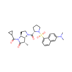 C[C@@H]1C(=O)N(C(=O)C2CC2)[C@H]2CCN(C(=O)[C@@H]3CCCN3S(=O)(=O)c3cccc4cc(N(C)C)ccc34)[C@H]12 ZINC000027518068