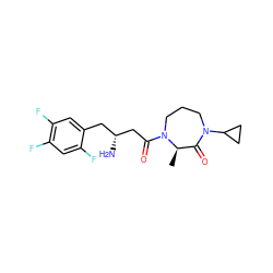 C[C@@H]1C(=O)N(C2CC2)CCCN1C(=O)C[C@H](N)Cc1cc(F)c(F)cc1F ZINC000014958887