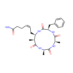C[C@@H]1C(=O)N[C@H](C)C(=O)N[C@H](C)C(=O)N[C@H](Cc2ccccc2)C(=O)N[C@@H]1C/C=C\CCC(N)=O ZINC000014858643