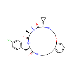 C[C@@H]1C(=O)N[C@H](Cc2ccc(Cl)cc2)C(=O)NCCCc2ccccc2OCCN[C@@H](C2CC2)C(=O)N1C ZINC000114625028