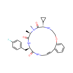 C[C@@H]1C(=O)N[C@H](Cc2ccc(F)cc2)C(=O)NCC#Cc2ccccc2OCCN[C@@H](C2CC2)C(=O)N1C ZINC001772611371