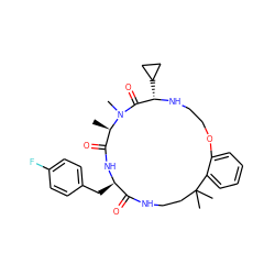 C[C@@H]1C(=O)N[C@H](Cc2ccc(F)cc2)C(=O)NCCC(C)(C)c2ccccc2OCCN[C@@H](C2CC2)C(=O)N1C ZINC001772576231