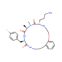 C[C@@H]1C(=O)N[C@H](Cc2ccc(F)cc2)C(=O)NCCCc2ccccc2OCCN[C@@H](CCCN)C(=O)N1C ZINC001772645471