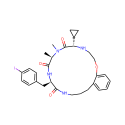 C[C@@H]1C(=O)N[C@H](Cc2ccc(I)cc2)C(=O)NCCCc2ccccc2OCCN[C@@H](C2CC2)C(=O)N1C ZINC001772628654