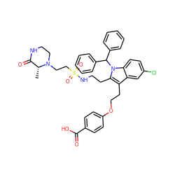 C[C@@H]1C(=O)NCCN1CCS(=O)(=O)NCCc1c(CCOc2ccc(C(=O)O)cc2)c2cc(Cl)ccc2n1C(c1ccccc1)c1ccccc1 ZINC000049888793